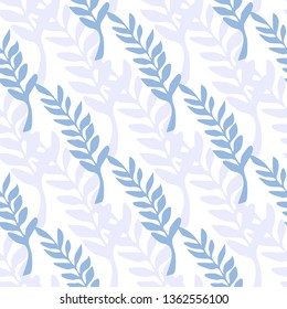 Leaf branch backdrop. Blue leaves seamless pattern.Vector illustration on white background for textile or book covers, wallpapers, design, graphic art, wrapping