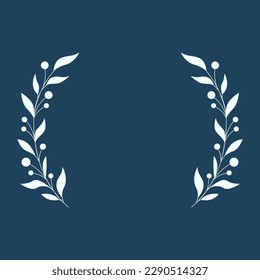 Leaf and Branch Frame hand drawn style. 
Leaf navy and white frame of twigs leaves. 
Frames for the Valentine’s Day, wedding decor, logo and identity template.