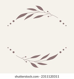 Leaf and Branch Frame hand drawn style. 
Leaf brown and white frame of twigs leaves. 
Frames for the Valentine’s Day, wedding decor, logo and identity template. 