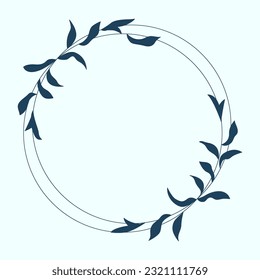 Leaf and Branch Frame hand drawn style. 
Leaf navy and white frame of twigs leaves. 
Frames for the Valentine’s Day, wedding decor, logo and identity template.Leaf and Branch Frame hand drawn style. 