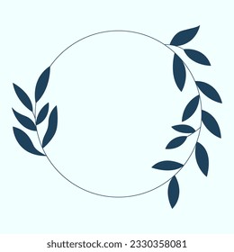 Leaf and Branch Frame hand drawn style. 
Leaf navy and white frame of twigs leaves. 
Frames for the Valentine’s Day, wedding decor, logo and identity template.Leaf and Branch Frame hand drawn style. 