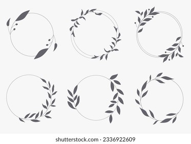 Estilo dibujado a mano con el marco de la hoja y bifurcación. 
Hojas blancas y negras de hojas de ramas. 
Marcos para el Día de San Valentín, decoración de bodas, logotipo y plantilla de identidad.