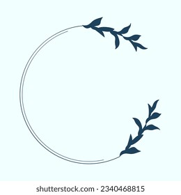 Leaf and Branch Frame hand drawn style. 
Leaf navy and white frame of twigs leaves. 
Frames for the Valentine’s Day, wedding decor, logo and identity template.