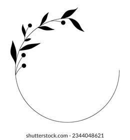 Leaf and Branch Frame hand drawn style. 
Leaf black and white frame of twigs leaves. 
Frames for the Valentine’s Day, wedding decor, logo and identity template.