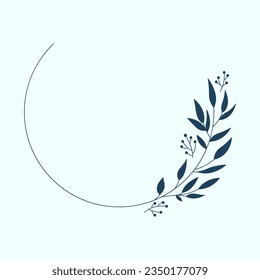 Leaf and Branch Frame hand drawn style. 
Leaf navy and white frame of twigs leaves. 
Frames for the Valentine’s Day, wedding decor, logo and identity template.