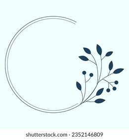 Leaf and Branch Frame hand drawn style. 
Leaf navy and white frame of twigs leaves. 
Frames for the Valentine’s Day, wedding decor, logo and identity template.