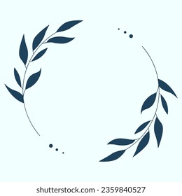 Leaf and Branch Frame hand drawn style. 
Leaf navy and white frame of twigs leaves. 
Frames for the Valentine’s Day, wedding decor, logo and identity template.