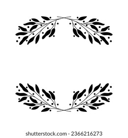 Leaf and Branch Frame hand drawn style. 
Leaf black and white frame of twigs leaves. 
Frames for the Valentine’s Day, wedding decor, logo and identity template.