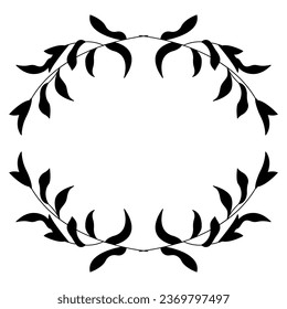 Leaf and Branch Frame hand drawn style. 
Leaf black and white frame of twigs leaves. 
Frames for the Valentine’s Day, wedding decor, logo and identity template.