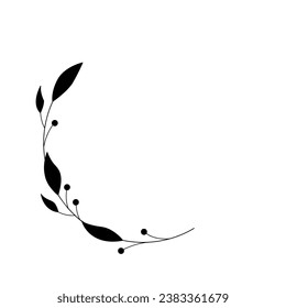Leaf and Branch Frame hand drawn style. 
Leaf black and white frame of twigs leaves. 
Frames for the Valentine’s Day, wedding decor, logo and identity template.