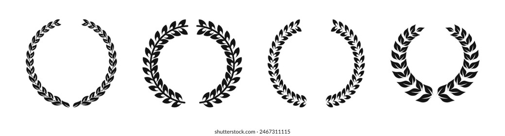 Leaf and branch heraldic award set. Laurel wreath vector flat collection.