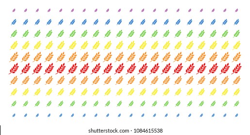 Leaf Branch icon spectral halftone pattern. Vector items arranged into halftone array with vertical spectrum gradient. Constructed for backgrounds, covers, templates and abstraction compositions.
