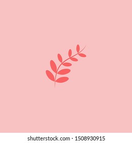 Leaf branch on red background. icon