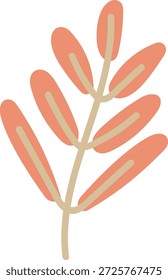 Rama de hoja con follaje ovalado y tallo liso en dibujo de dibujos animados limpios. Símbolo de la naturaleza, el crecimiento, la calma y el bienestar para la marca y la decoración. Ilustración vectorial de dibujos animados.