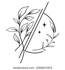 leaf branch with round line decoration