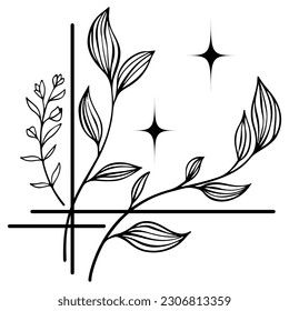rama de hoja con decoración de línea redonda