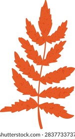 Leaf branch with serrated leaflets and speckled grain texture in a bold silhouette style. Symbol of fall, change, nature, and seasonal vibe for decor and branding. Cartoon vector illustration.