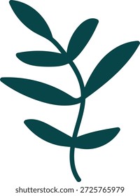 Rama de hoja con silueta ovalada lisa y contorno limpio. Símbolo de naturaleza, crecimiento, bienestar y equilibrio ecológico para la marca y la decoración. Ilustración vectorial de dibujos animados.