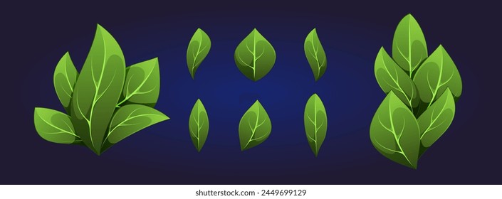 leaf; branch; vector; illustration; background; design; graphic; blue; composition; greenery; art; cartoon; leaves; laurus; spring; green; set; 
