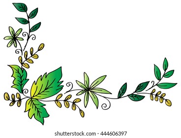  Leaf branches frame. Hand drawing illustration.