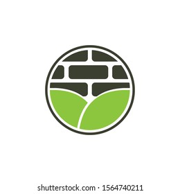 leaf and brick logo concept, green house logo design template