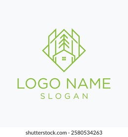  Leaf and building combination logo  green city  simple design vector