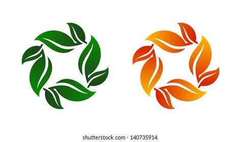 Leaf Bunch Icon Vector Illustration on Both Spring and Fall Solid and Reversed Background.