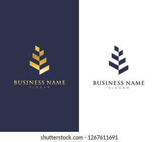 Leaf Business Logo Template, Wheat, Simple, Nature Elegant Logo Vector Design Eps 10 with luxury gold color