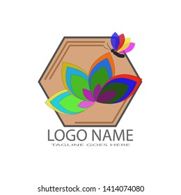 
leaf and butterfly hexagon logo