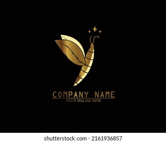 Leaf and butterfly logo in gold color