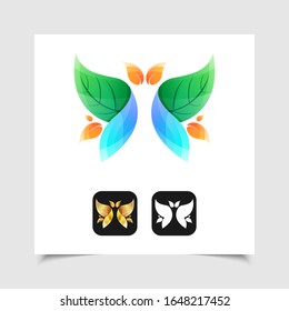 leaf butterfly logo vector with gold and flat style