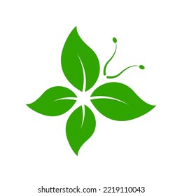 Leaf in Butterfly Shape Green Silhouette Icon. Organic Eco Nature Decoration. Natural Environment Beautiful Plant Symbol. Ecology Beauty Plant Butterfly. Isolated Vector Illustration.
