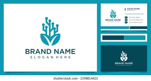 Leaf with cactus logo design template with business card