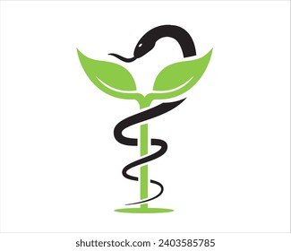 leaf caduceus logo designs for medical service and consult