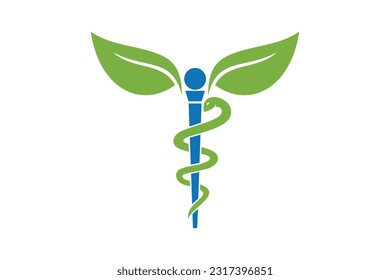 Leaf caduceus medical symbol logo vector