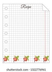 Leaf in a cage. A sheet of notepad. Note paper. Paper for recipes. Paper for recipes with beets ornament.
