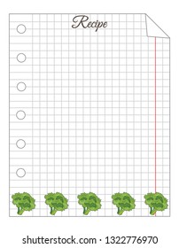 Leaf in a cage. A sheet of notepad. Note paper. Paper for recipes. Recipe paper with broccoli ornament.