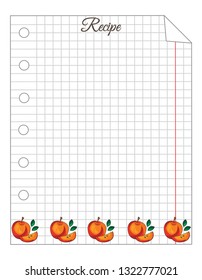 Leaf in a cage. A sheet of notepad. Note paper. Paper for recipes. Paper for recipes with red apple ornament.