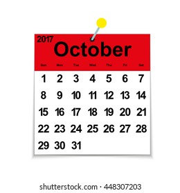 Leaf calendar 2017 with the month of October days of the week and dates