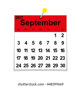 Leaf calendar 2017 with the month of September days of the week and dates
