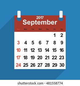 Leaf calendar 2017 with the month of September days of the week and dates