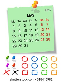 Leaf calendar for May 2017, vector graphics
