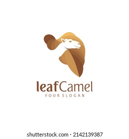 leaf camel logo design vector template 