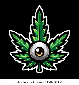 Leaf cannabis and the human eye, hemp icon. Medical marijuana.