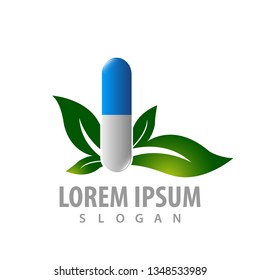 Leaf with capsule medical concept design. Symbol graphic template element 