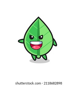 leaf cartoon with very excited pose , cute style design for t shirt, sticker, logo element