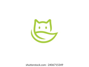 leaf and cat logo design. pet care nature concept icon symbol
