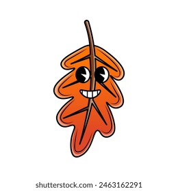 Personaje de hoja en estilo de dibujos animados de los años 70. Ilustración vectorial aislada sobre fondo blanco
