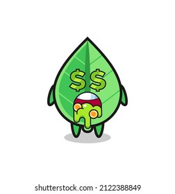 leaf character with an expression of crazy about money , cute style design for t shirt, sticker, logo element