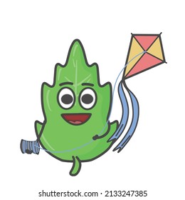 Leaf Character Flat Cartoon Vector Design Illustration